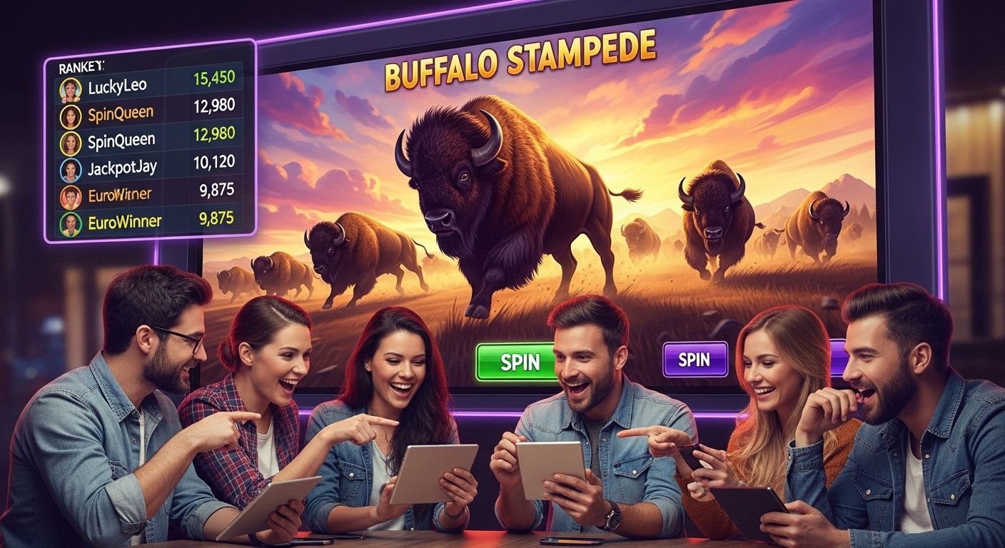 Digitale gokkast Buffalo King met toernooiranglijst en spelers in competitie